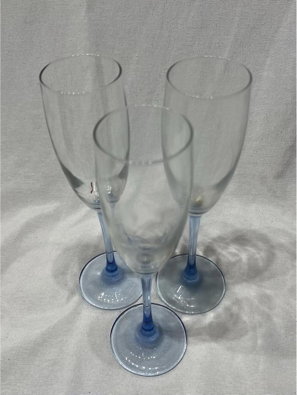 Vintage Crystal Blue Stemmed Flute/Champagne Glasses from France Set of 3